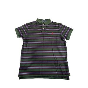 Polo Ralph Lauren Polo Shirt Mens Medium Green Striped Custom Fit Cotton